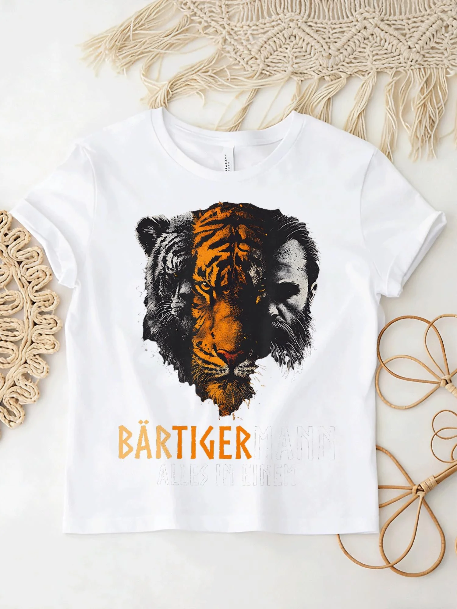 Bartigermann Alles in Einem Bear Tiger Viking T-shirt Black Unisex Suitable for All Seasons Fun T-shirt Perfect Gift for Fans