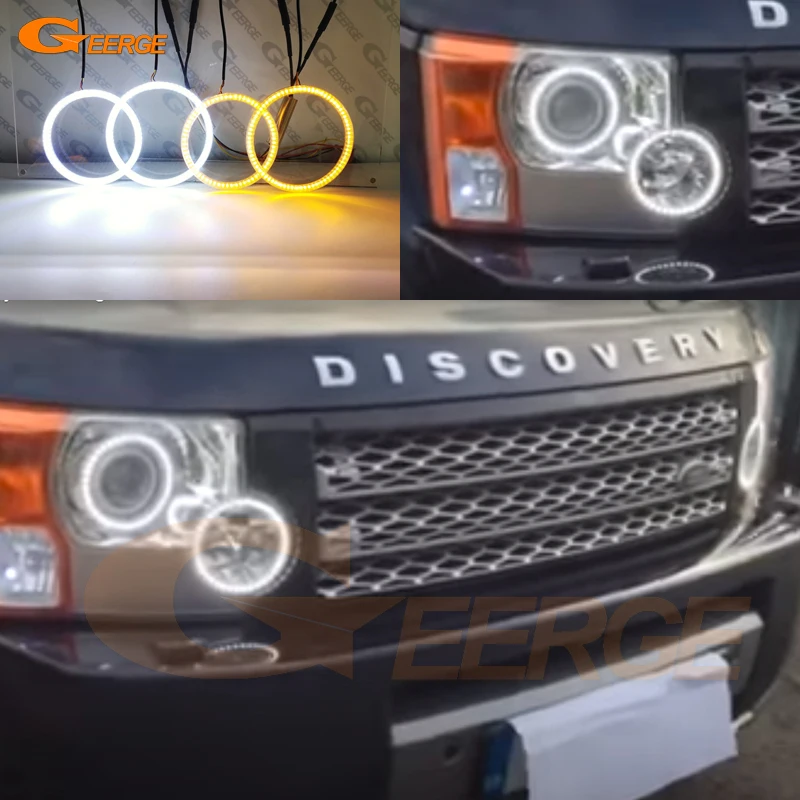 For Land Rover Discovery 3 LR3 2004-2009 Ultra Bright Dual Color Day Light Turn Signal Refit SMD LED Angel Eyes Halo Rings Kit