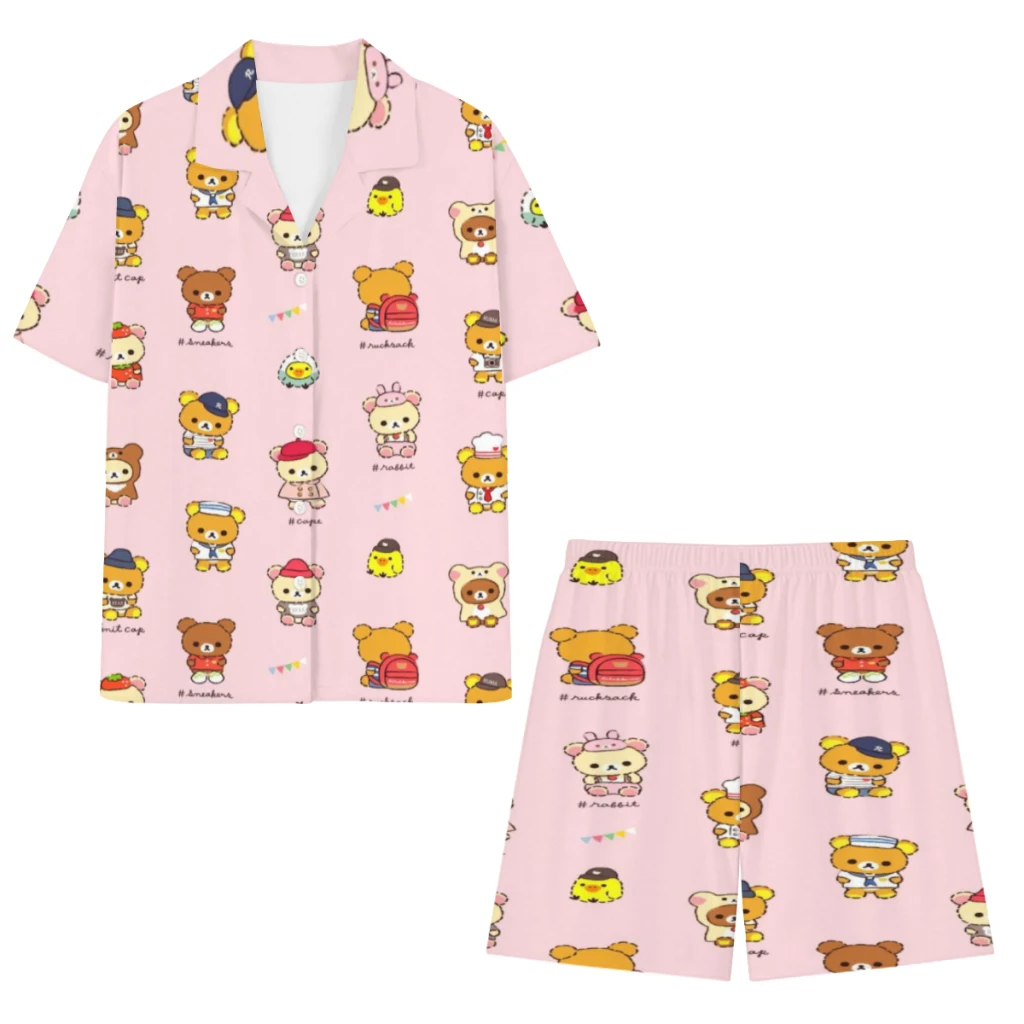 

Rilakkuma Cotton pajamas set for men and women, long-sleeved strawberry doll print casual pajamasRilakkuma