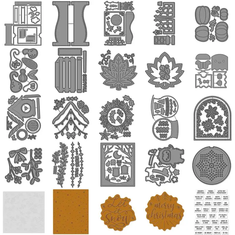 Couronne de feuilles d'automne, matrices de découpe de citrouille, bordure de bannière en dentelle découpée, plaque en feuille chaude, timbres transparents pour bricolage, carte de noël