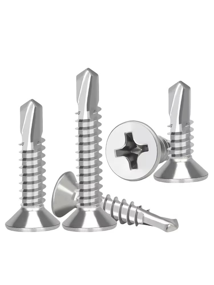 50PCS #8 M4.2 410 Sheet Metal Self-Tapping Screws Metal Galvanization Flat Head High-Strength Quick Self-Drilling Screws