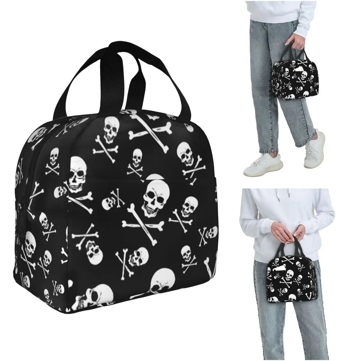 

Skeleton Skull Bone Jolly Roge Insulated Lunch Bag for Kid School Cooler Thermal Food Box Tote Portable Lunch Boxes Container