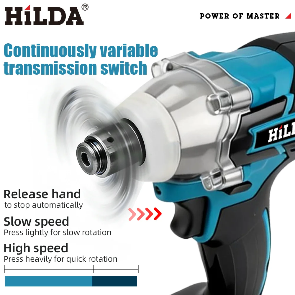 HILDA Electric Impact Wrench Cordless Brushless 18V Bare Tool High Torque Car Tire Repair Auto Mechanics Tool for Makita Battery