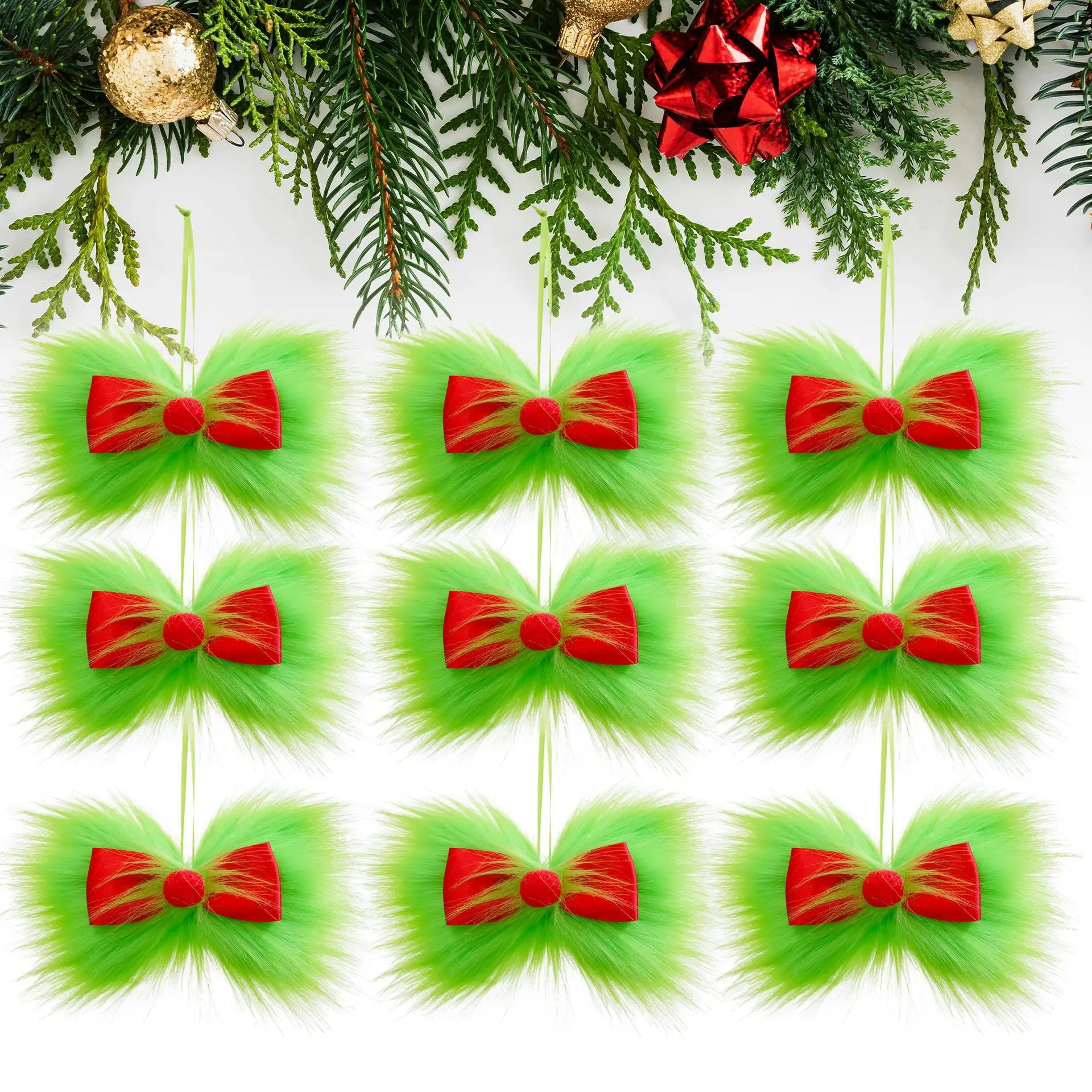 2Pcs Green Plush Bow Hanging Ornaments Europe and the United States Holiday Party Christmas Tree Decoration Hanging Clip