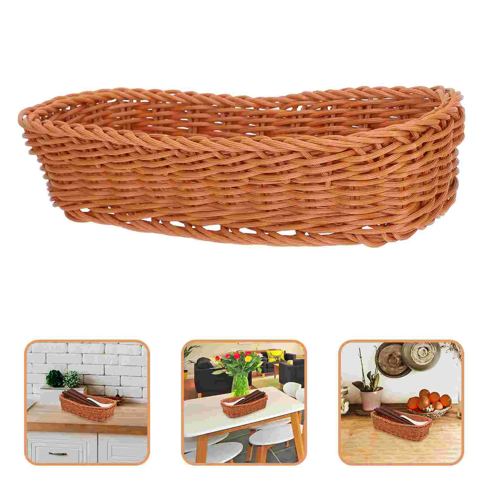 

Cutlery Storage Basket Tableware Holder Imitation Rattan Weaving Plastic Woven Container Dinnerware Bins Chopsticks Cream