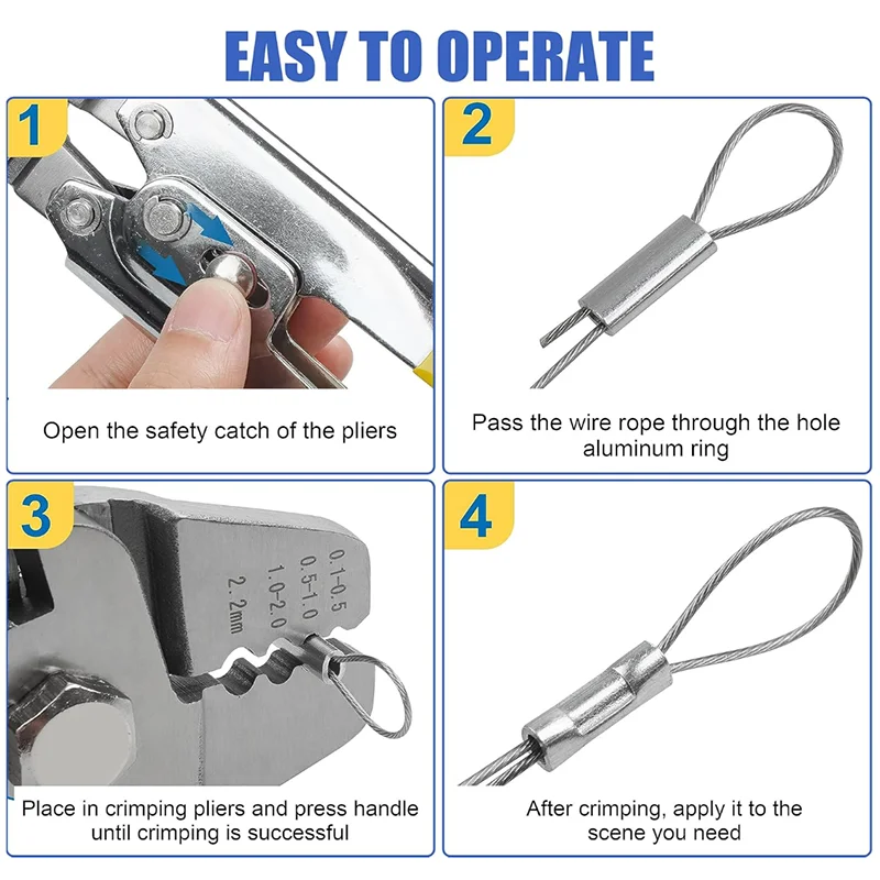 Fishing Crimping Pliers Stainless Steel Hand Crimper Aluminum Brass Loop Sleeve Rigging Kit Wire Rope Crimp Tool
