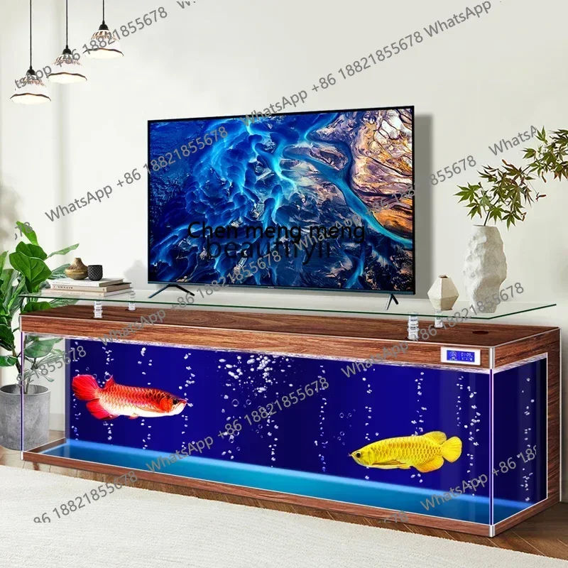 New arrive TV cabinet fish tank integrated large household living room, coffee table ultra-white glass ecological water box