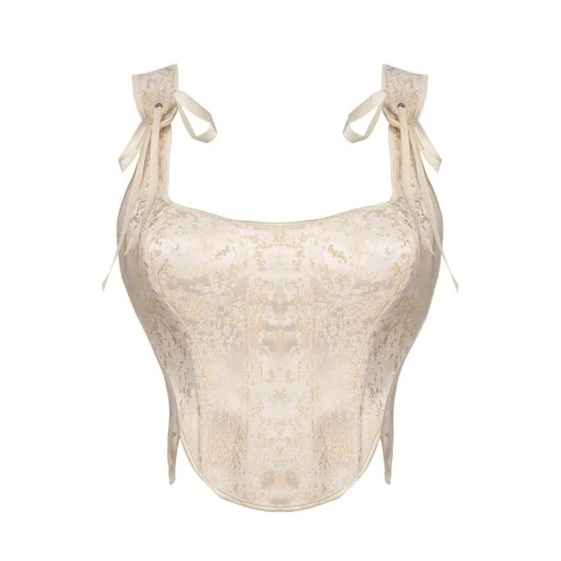 

Women Overbust Corset Printed Shoulder Strap Strapless Chest Support Vest Tight Fishbone Corselet