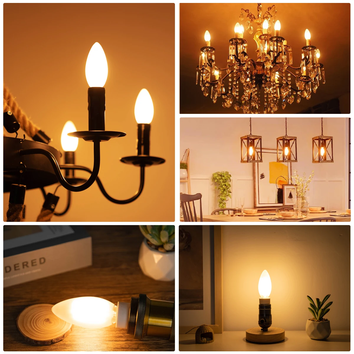 Lâmpada LED Dimmable, Lâmpada de Filamento, Branco Quente, Branco Fosco, Vela, Luzes Noturnas, Decoração Vintage, Interior, C35, E14, 220V, 6,5 W, 806LM