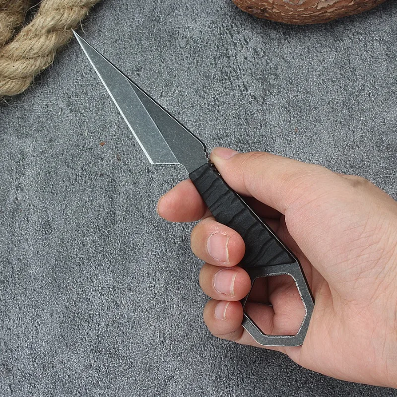 New mini neck hanging knife, EDC portable straight knife, outdoor self-defense survival knife, with protective cover