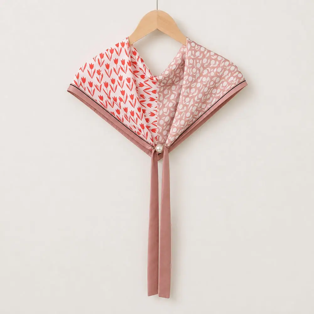 Paisley Triangle Scarf Women Magnetic Pearl Look Clasp Floral Print Neck Hair Wrap Graduation Ceremony Party Fashion Accessory