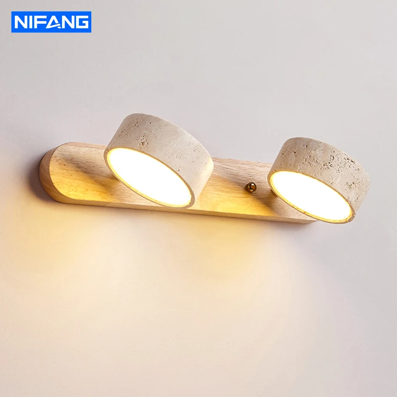 Nordic Travertin Stein Wand Lampen Drehbare Spiegel Licht doppelseitige Kreative Kreisförmige LED Badezimmer Eitelkeit Spiegel Front Lampe