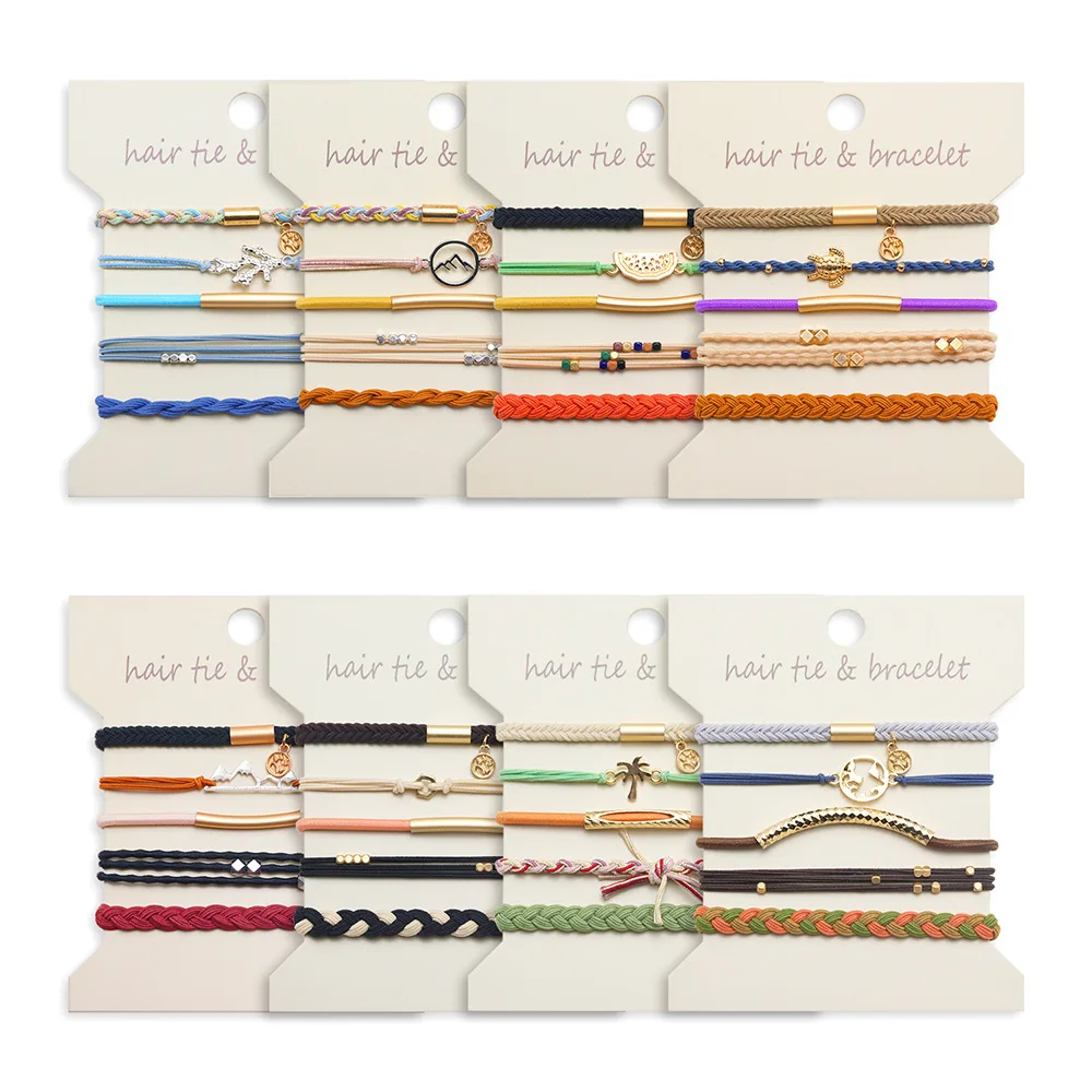 5pcsMetallic Bohemian style women's hairbands, bracelets, hair loops, hair ropes, vintage European and American hair accessories