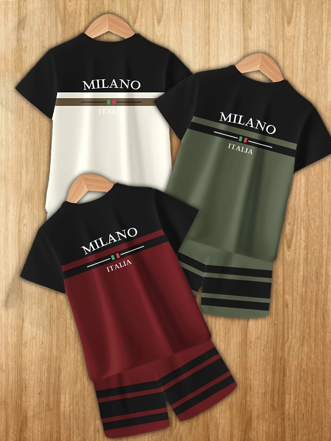 Fashion Summer 2025 Two Piece Set of Shirt and Shorts Round Neck T-shirt and Shorts Polyester Men's Casual Sports Suit