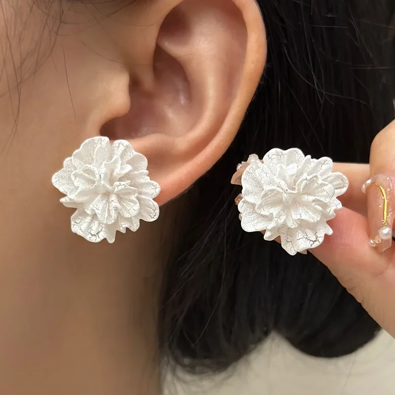 Boucles d'Oreilles à Grandes Fleurs Blanches pour Femme, Bijoux de Mariage, Design Unique, Cadeau d'Anniversaire, Vente en Gros, Nouvelle Collection