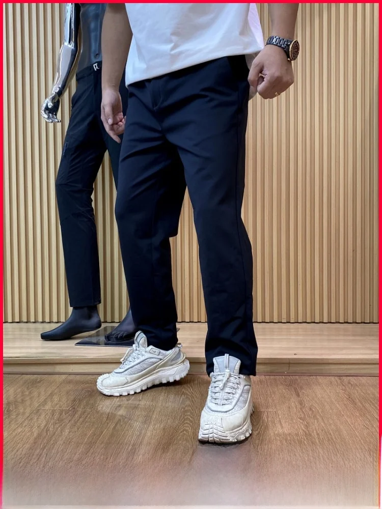 

Busin Casual Wool Blend Men's Straight Leg Elastic Waist Comfortable Commuter Pants Polyester Fiber Non-ironed Busin Sle