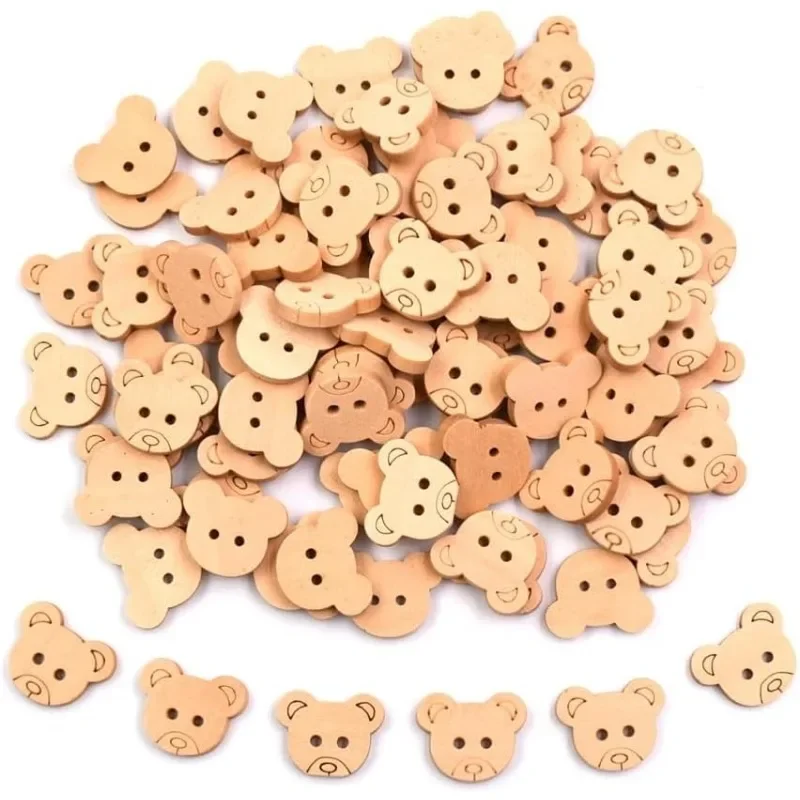 

100pcs Wooden Bear Buttons with Round 2 Holes DIY Craft Sewing Buttons for Handmade Scrapbooking Art Project Home Ornament
