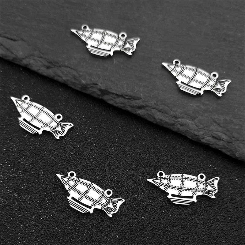 5PCS Cute Spacecraft Pendant for Women Men Stainless Steel Silver Color Charms for Jewelry Making DIY Necklace Craft Accessories