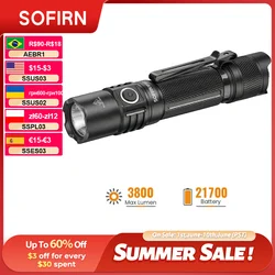 SOFIRN SP35T 3800lm Tactical Flashlight Powerful LED Light USB C 21700 Rechargeable Torch with Dual Switch Power Indicator ATR