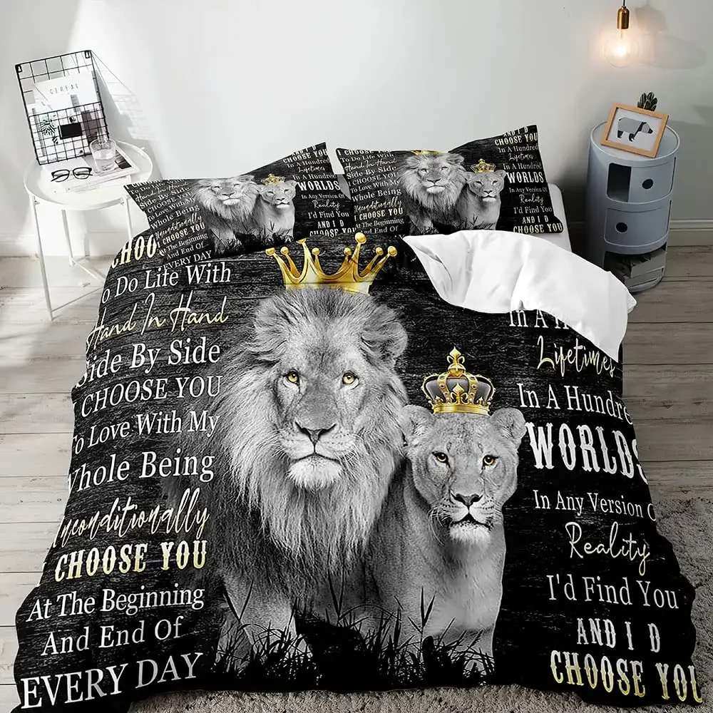 

Sexy Black Girl Lion Duvet Cover Set African American Bedding Set Queen Wild Animals Lions Women Room Comforter Cover 3pcs Sets
