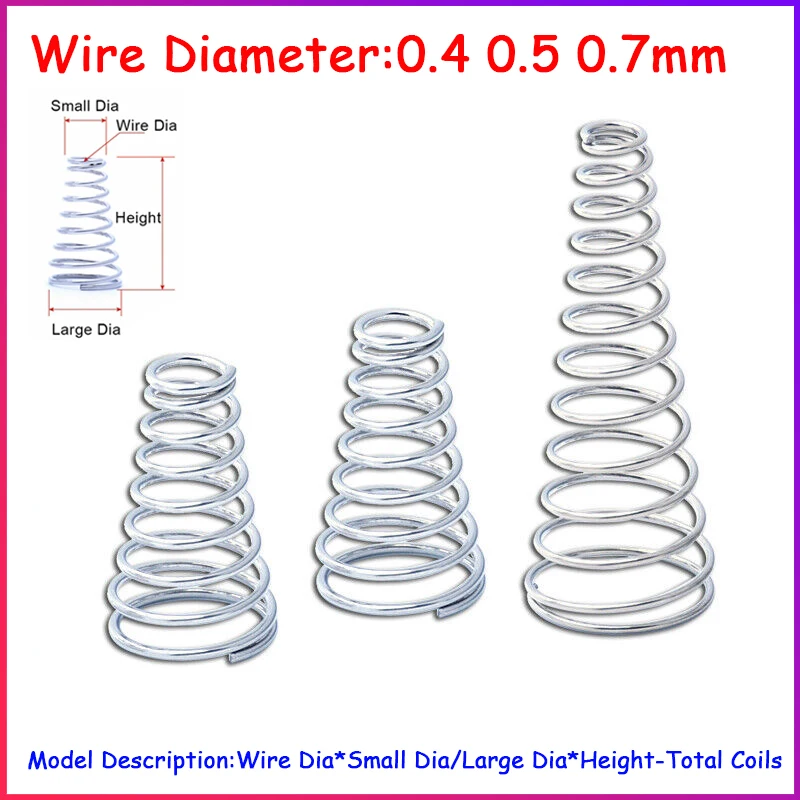 

5pcs A2 304 Stainless Steel Tower Spring Taper Pressure Spring Wire Dia 0.4 0.5 0.7mm Conical Cone Compression Spring