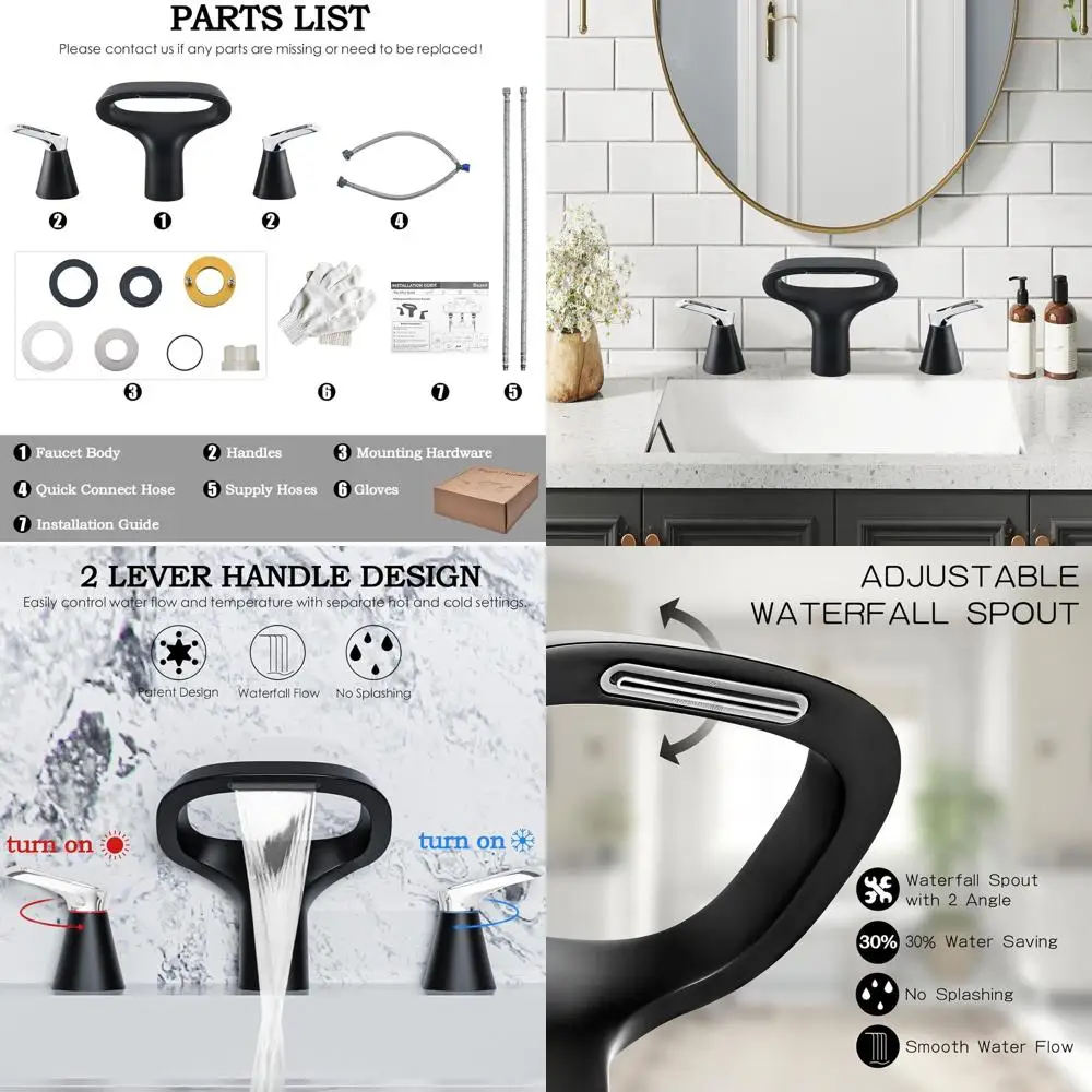 

8 Contemporary 3-Hole Solid Brass Bathroom Faucet with Adjustable Spout and Water Supply Hoses