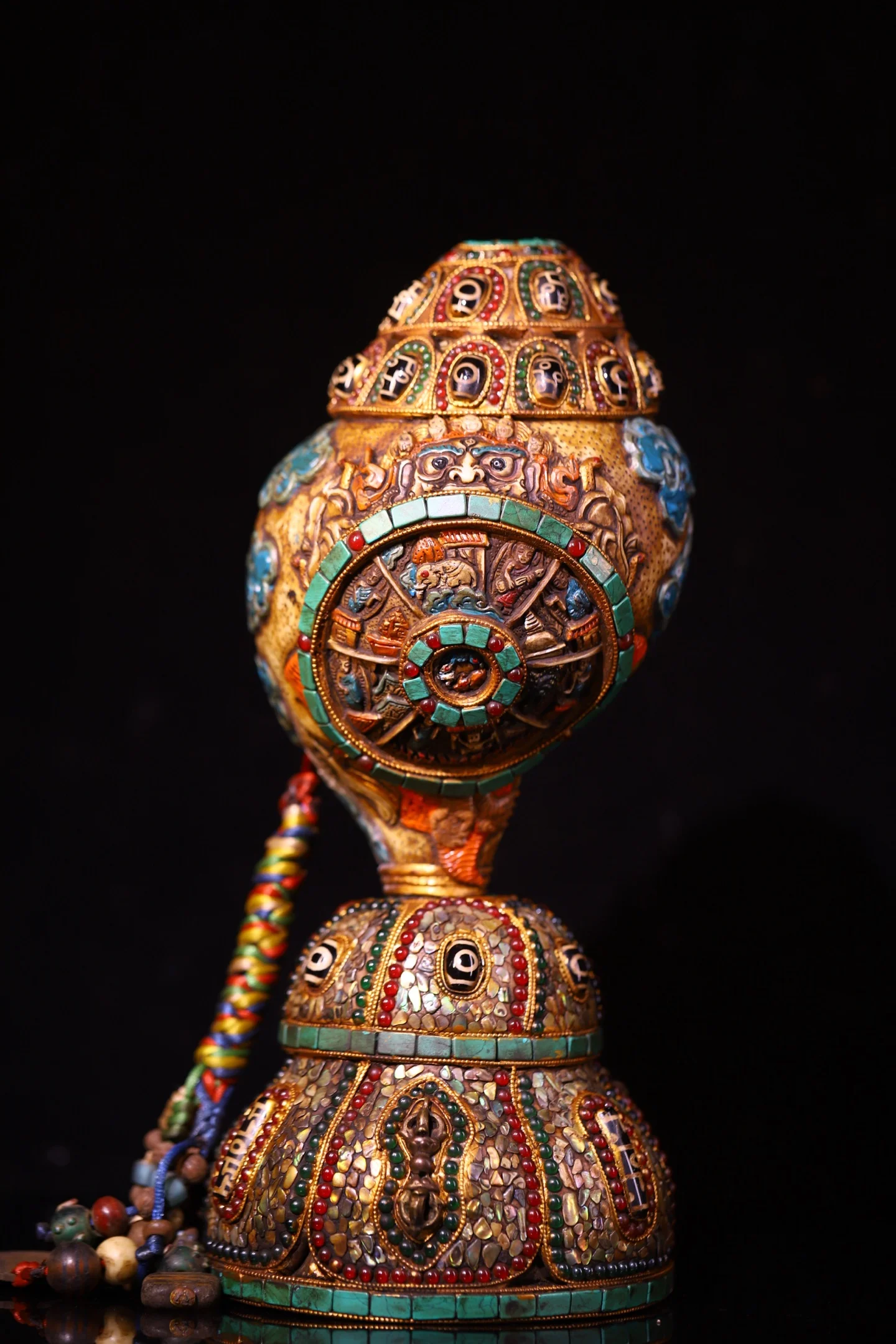 Old Natural Conch Mosaic Gem gZi Beads Turquoise Twelve zodiac patterns Buddha conch Reciting scriptures  Amulet Town house