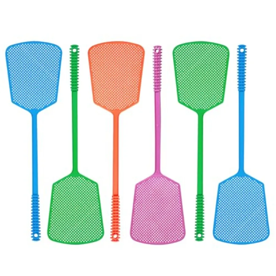 Fly Swatter Durable Plastic Heavy Duty Set, 6 Pack Colorful Can be Suspended Long Handle Flyswatter, Non-Slip Fly Swatter for I