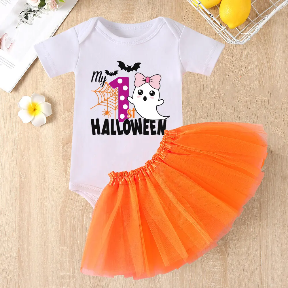 My 1st Halloween Print Baby Bodysuit Dress Set Halloween Party Girl Outfit Dresses Tutu Cake Smash Outfit Infant Baptism Clothes