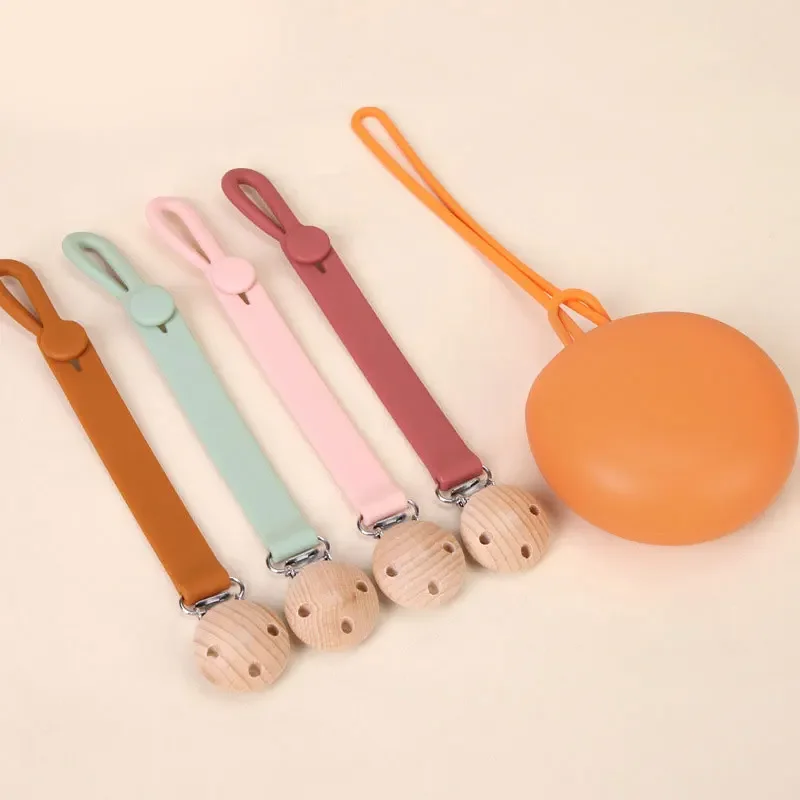 

Baby Pacifier Clip Holder Silicone Teething Necklace - Adjustable Anti-Loss Strap for Stroller Crib Toys BPA Free 4 Colors