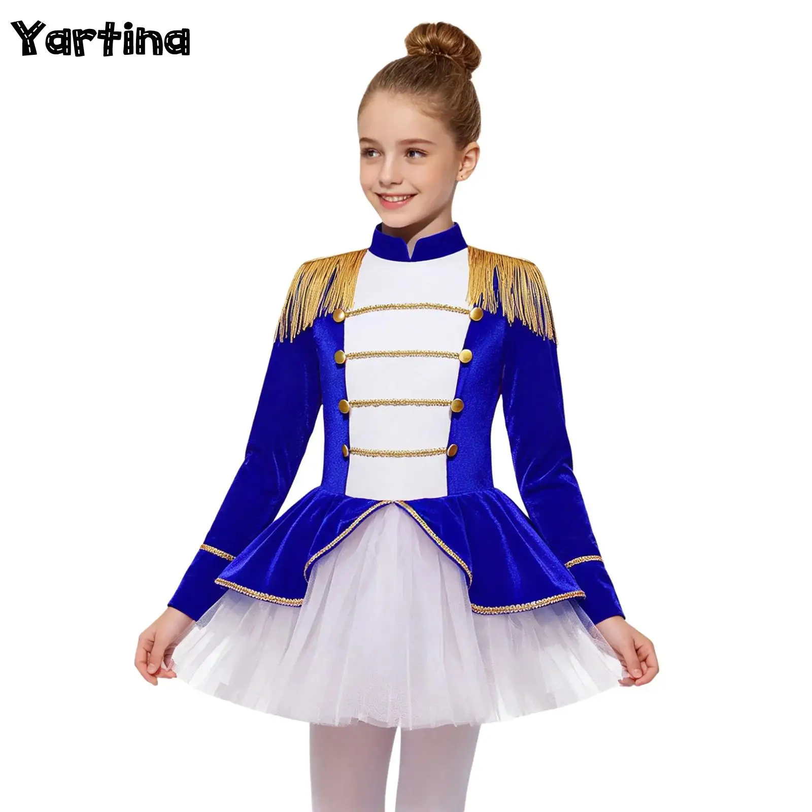 Disfraz de Carnaval para Niñas, Vestido de Maestra de Ceremonias de Circo, Disfraz de Elfa Majorette, Disfraz de Caramelo, Disfraz de Cosplay, Tutú de Malla con Borlas y Epaulettes, Leotardo, Mono