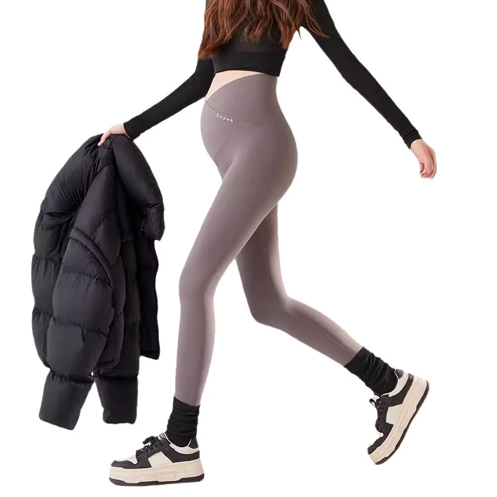 Maternity Leggings Cross Waist Belly Support Non Slip Anti Drop Autumn Winter Nylon Plus Size Comfortable Stretch Korean