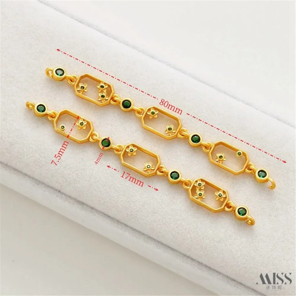 18K Gold-wrapped Matte Gold Zircon Diamond-encrusted Rectangular Three-string Pendant DIY Bracelet Necklace Pendant Accessories