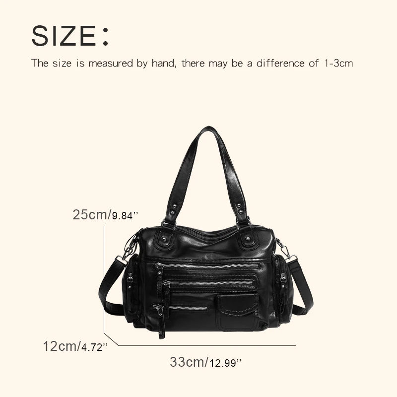 Moto & Biker Bags For Women Luxury Designer Handbag Purse 2024 New In PU Multiple Pockets Large Capacity Rivet Underarm Shoulder