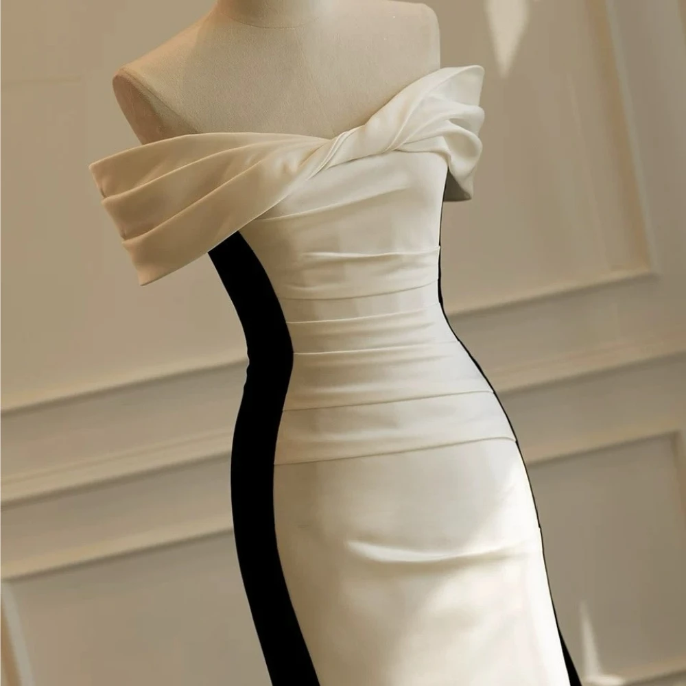 

Fashion Contrast Color Mermaid Sweep Train Prom Gown Customized Women's Off The Shoulder Sleeveless Evening Dress Party Dress