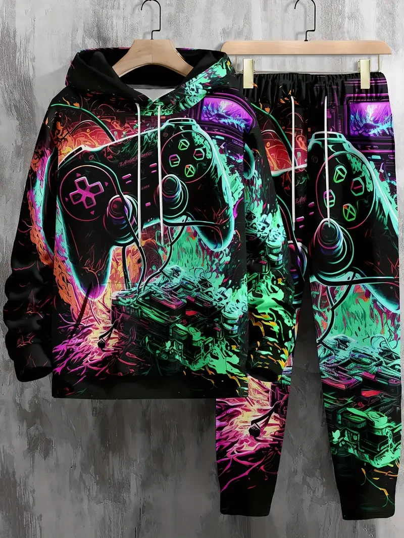 

Новые игровые консоли, комплекты с капюшоном и брюками с 3D принтом, мужские модные повседневные толстовки, спортивные штаны, костюмы из двух предметов, мужской спортивный костюм, одежда
