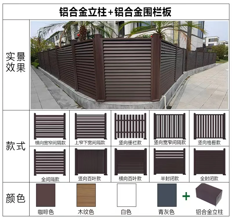 Morden Customized Black Metal Backyard Garden Farm Aluminum Horizontal Slat Panels Privacy Slat Fence