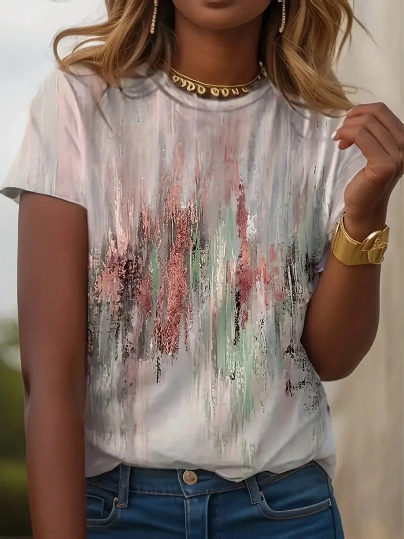 شكل رقبة مستديرة الهدف مطبوعة منتظم صالح المرأة تي شيرت عادية كم قصير بلايز تي شيرت على طراز هاراجوكو للمرأة الصيف #1