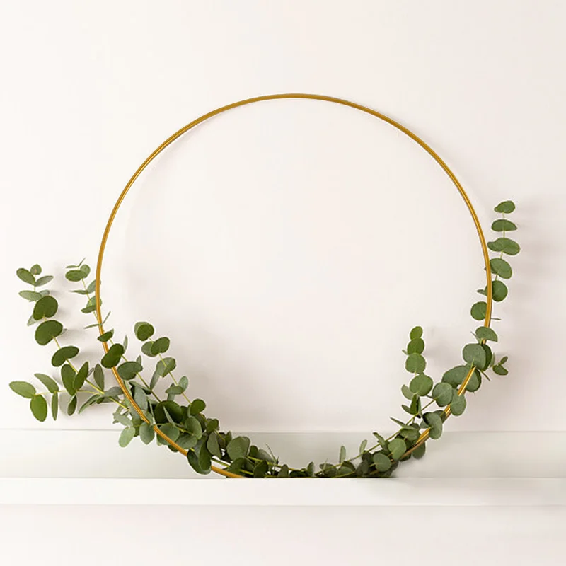 20-35cm Wedding Wreath Metal Ring Hoop With Wooden Base Artificial Flowers Metal Garland For Wedding Christmas Party Table Decor