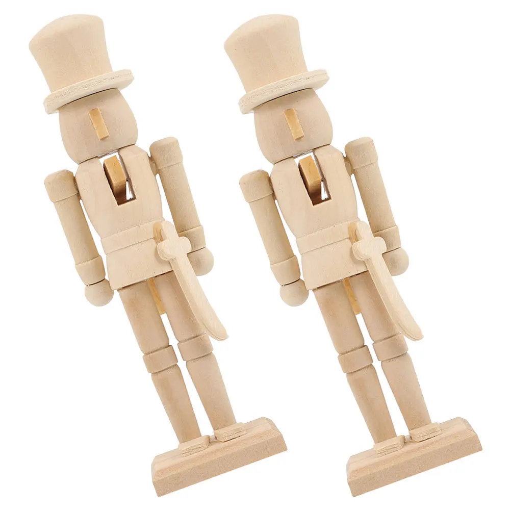 

2Pcs DIY Wooden Nutcracker Ornament Unpainted Craft Kit for Holiday Decor Festive Decoration Wooden Nutcracker Puppet Xmas