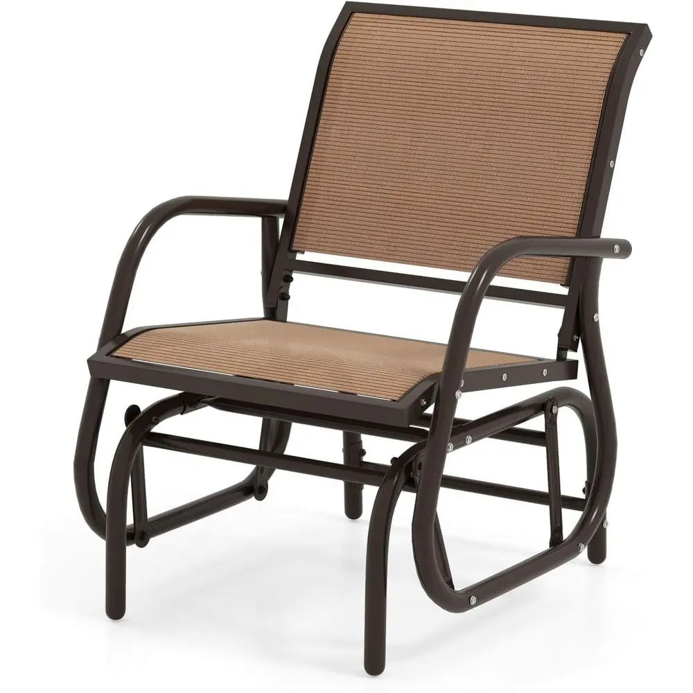 

Ergonomic Fabric Swing Glider Chair with Iron Frame, Non-Slip Pads for Outdoor or Indoor Use (Brown)