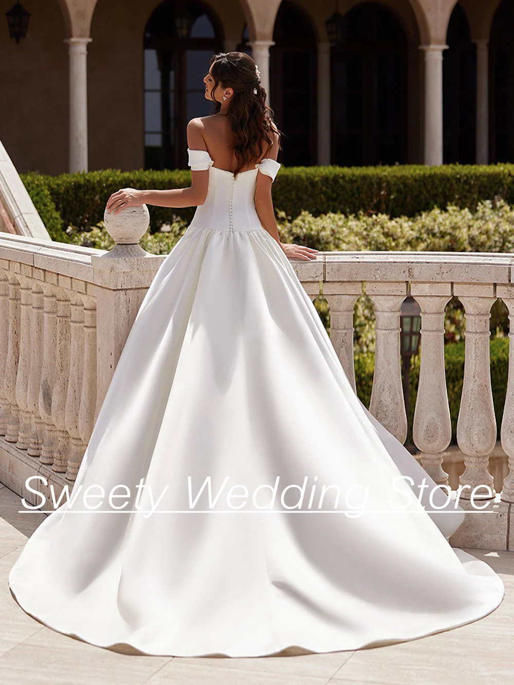 2025 فستان زفاف بسيط قابل للانفصال قبالة الكتف مخصص سويب تراين ألف خط فستان زفاف Vestido De Noiva للمرأة العروس