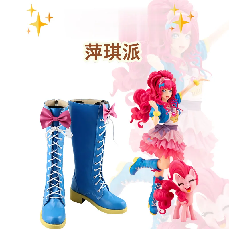 

Обувь для косплея в стиле аниме Little Pinkie Pie Pony, синие сапоги ручной работы из искусственной кожи, карнавальные вечерние сапоги для Хэллоуина