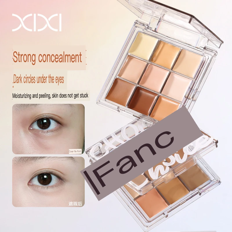 لوحة خافي عيوب Xixi منعشة وفعالة بسهولة تسعة ألوان، بودرة مرطبة وغير حجب تغطي بقع الوجه والعيون السوداء،