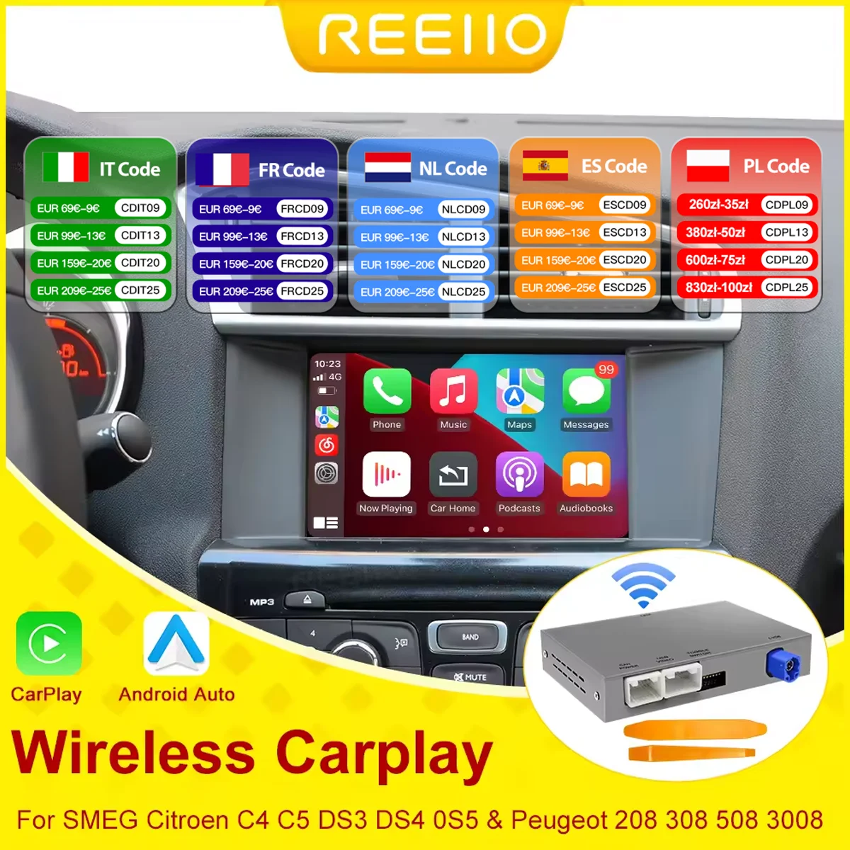For Peugeot Citroen Wireless Carplay Android Auto adapter module SMEG 208 2008 308 508 3008 & C4 DS3 DS5 With Reverse Camera BT