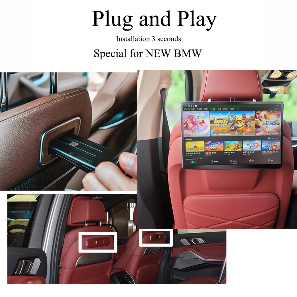 

Car TV Rear Seat Entertainment For 2023 2024 2025 2026 BMW X5 G05 xDrive 30i 40i Android 14.0 OS Headrest Monitor Plug And Play