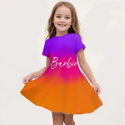 MINISO New Summer Girl Barbie Princess Print Dress Party Fashion Dress Birthday Gift Girl and Children's Cospaly Clothing