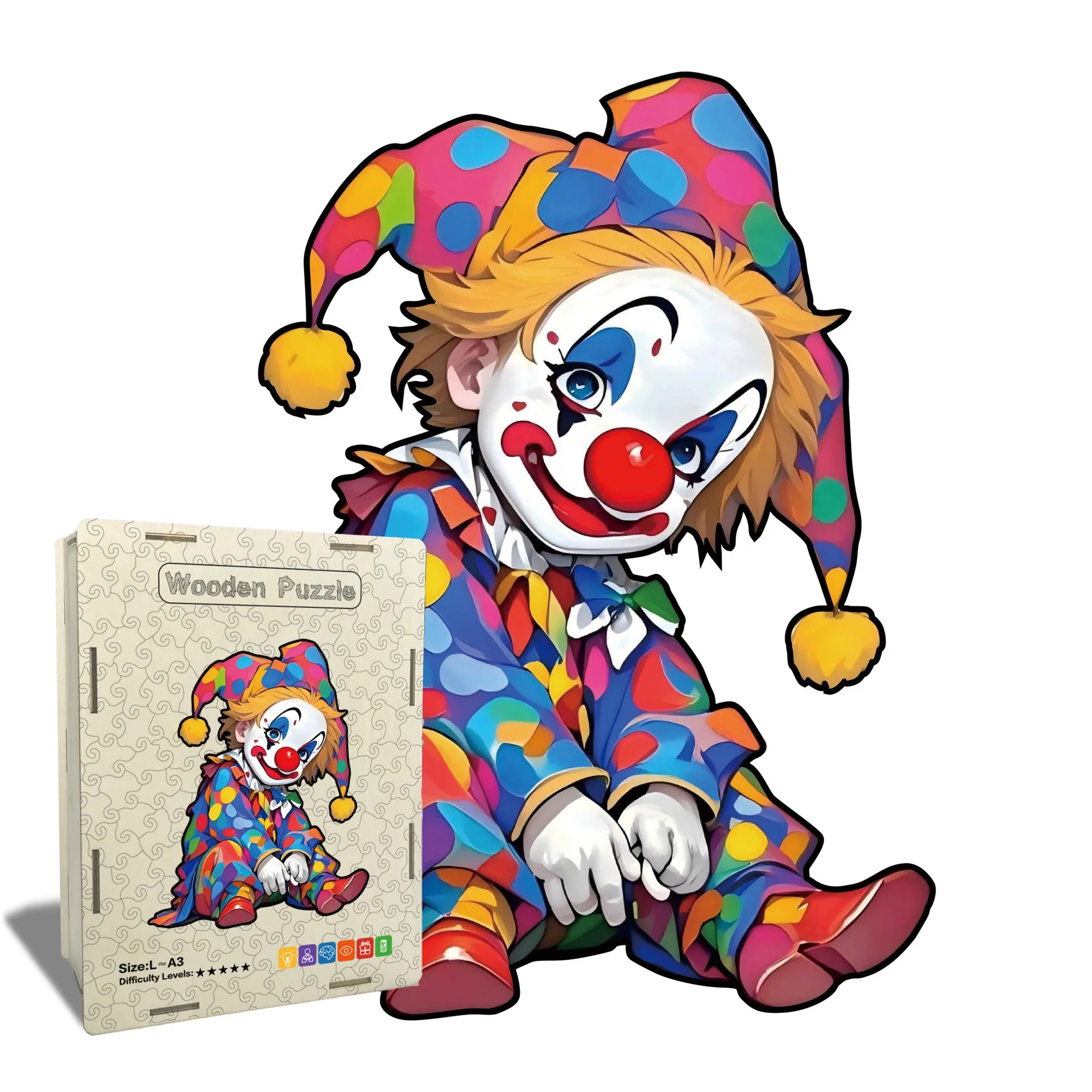 113/210ピース ピエロ ジグソーパズル 木製ピエロ 不規則な形のパズル ストレス解消ゲーム 誕生日 クリスマスギフト 子供と大人向け