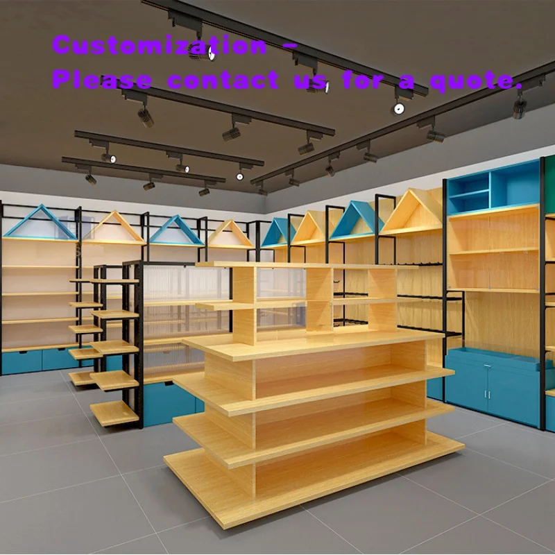 custom.Whole Shop Design Custom Shopping Mall Supermarket Boutique Chain Steel Wood Double-Sided Single-Sided Display Rack