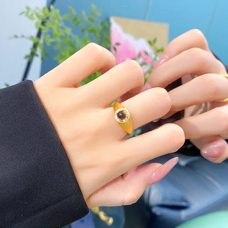 

Золотое кольцо для женщин из настоящего золота 9999 пробы (24K) с регулируемым размером, простым дизайном и тигровым глазом, изысканное и красивое украшение.
